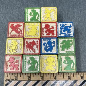 Vintage 1970s Playskool Disney Solid Wood Blocks 14 Characters Snow White Mickey